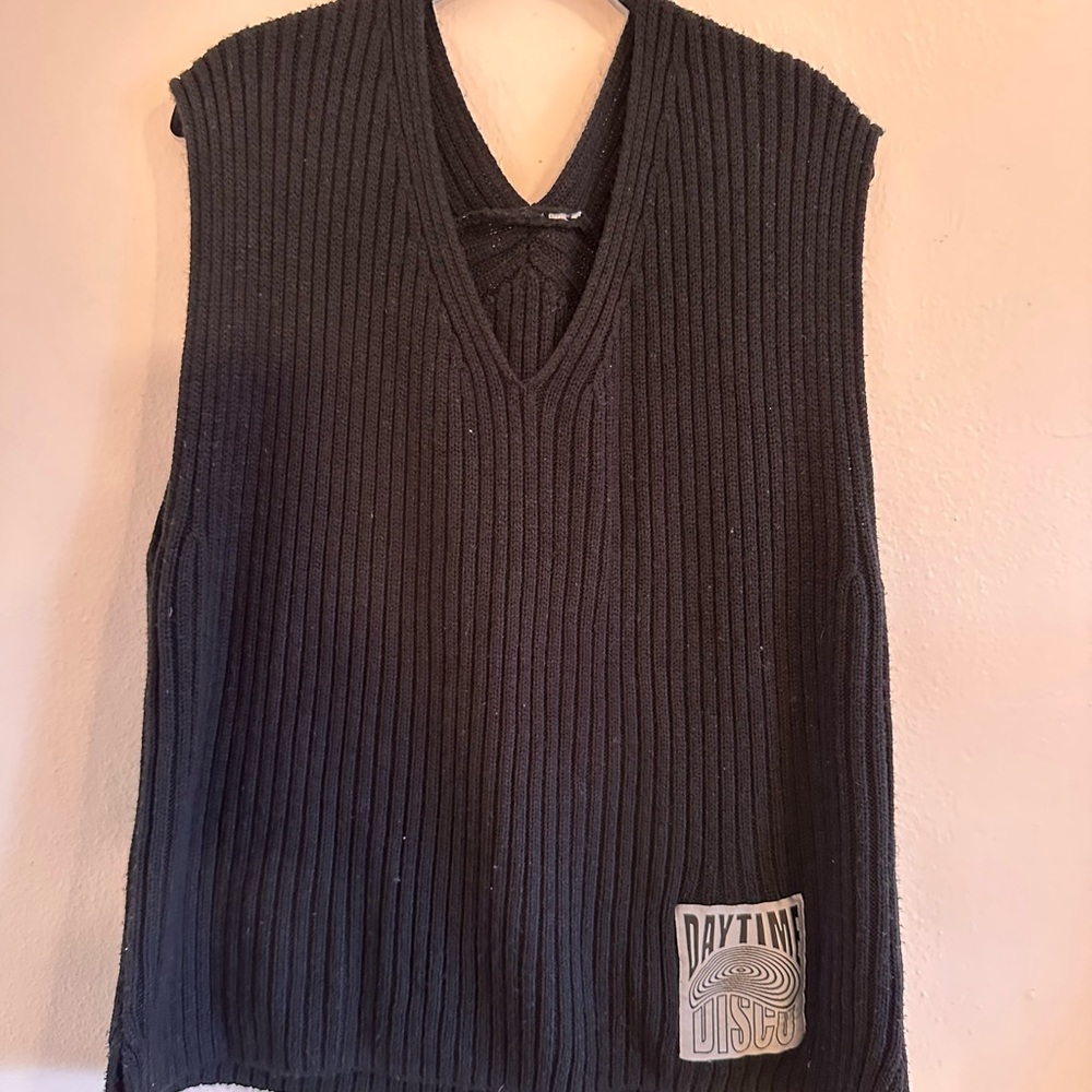Daytime Disco Oversized Black V-Neck Sweater Vest